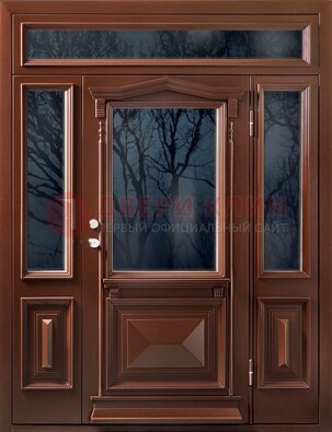Коричневая металлическая дверь со стеклом ДС-67 в Дубне