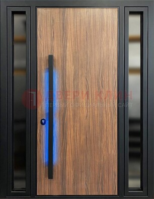 Коричневая металлическая дверь со стеклом ДС-69 в Дубне