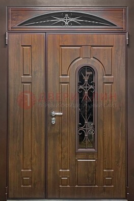 Большая металлическая дверь со стеклом и ковкой ДСК-145 в Дубне