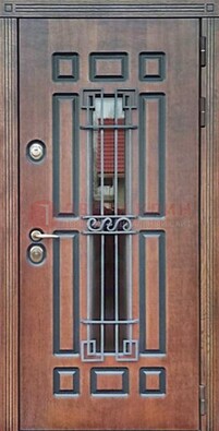 Входная железная дверь винорит со стеклом и ковкой ДСК-183 в Дубне