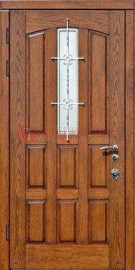 Стальная дверь со стеклом и ковкой для частного дома ДСК-192 в Дубне