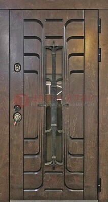 Современная стальная дверь со стеклом и ковкой ДСК-193 в Дубне