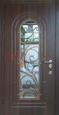 Железная дверь Винорит со стеклом и ковкой в темном цвете ДСК-216 в Дубне