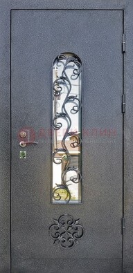 Темная стальная дверь Порошок со стеклом и ковкой ДСК-217 в Дубне