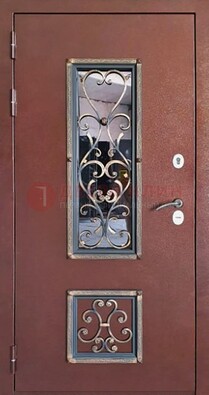 Уличная дверь Порошок со стеклом и ковкой для дома ДСК-218 в Дубне