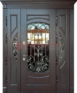Полуторная железная дверь Винорит со стеклом и ковкой ДСК-231 в Дубне