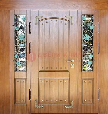 Железная дверь Винорит со стеклом и ковкой лозы ДСК-236 в Дубне