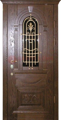 Железная дверь со стеклом и ковкой в классическом стиле ДСК-23 в Дубне