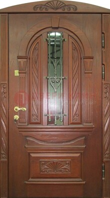 Узорная железная дверь массив со стеклом и ковкой ДСК-247 в Дубне