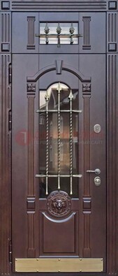 Металлическая дверь массив со стеклом и ковкой с фрамугой ДСК-249 в Дубне