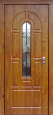Железная дверь с Виноритом стеклом и ковкой для входа ДСК-261 в Красноармейске