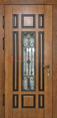 Двухцветная железная дверь Винорит со стеклом и ковкой ДСК-264 в Дубне