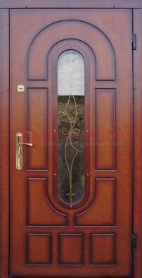 Яркая металлическая дверь Винорит со стеклом и ковкой ДСК-268 в Дубне