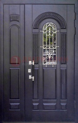 Входная дверь Винорит со стеклом и ковкой с узором ДСК-270 в Дубне