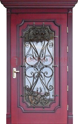 Красная стальная дверь Винорит со стеклом и ковкой ДСК-271 в Дубне