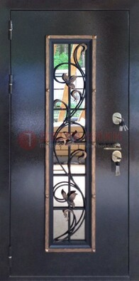Железная дверь с порошковым напылением стеклом и ковкой ДСК-279 в Дубне