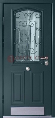 Прочная дверь со стеклом и ковкой с декоративным элементом ДСК-27 в Дубне