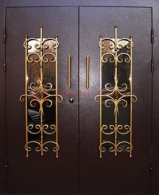 Металлическая дверь с ковкой и остеклением ДСК-49 в Дубне