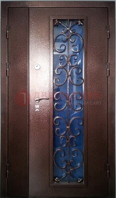 Двойная металлическая дверь со стеклом и ковкой ДСК-4 в Дубне