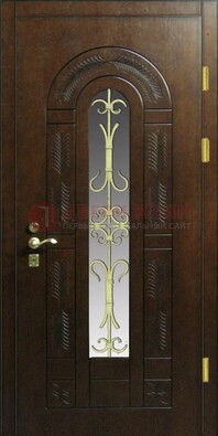 Дизайнерская металлическая дверь со стеклом и ковкой ДСК-50 в Дубне