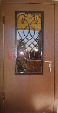 Металлическая дверь со стеклом и ковкой ДСК-51 на дачу в Дубне
