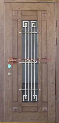 Стандартная железная дверь со стеклом темным и ковкой ДСК-5 в Дубне