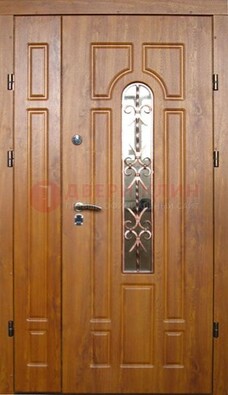 Стальная дверь со стеклом и цветной ковкой ДСК-78 для панельного дома в Дубне