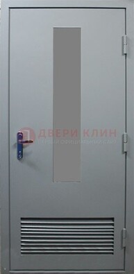 Серая металлическая техническая дверь с декоративной вставкой ДТ-14 в Дубне