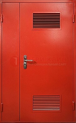 Красная железная техническая дверь с вентиляционными решетками ДТ-4 в Дубне