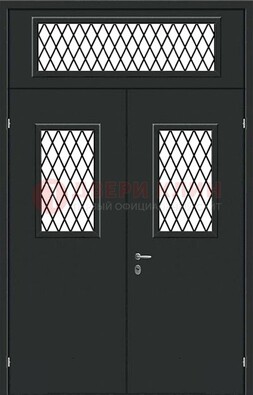 Черная железная тамбурная дверь с декоративными вставками ДТМ-16 в Дубне