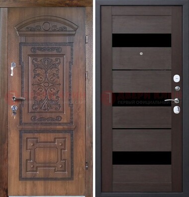 Стальная коричневая филенчатая дверь с виноритом и темной МДФ ДВТ-122 в Дубне