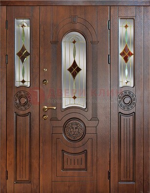 Парадная полуторная дверь с виноритом и витражом ДВТ-172 в Дубне