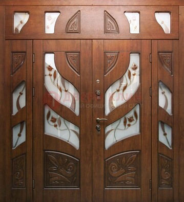 Элитная двухстворчатая дверь с витражным стеклом ДВТ-173 в Дубне