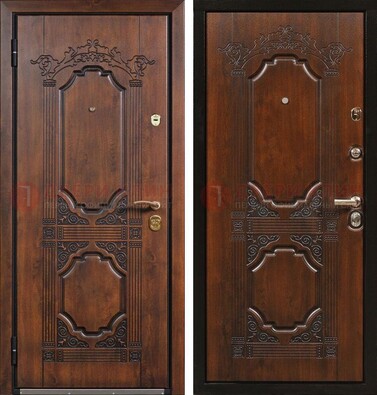 Коричневая железная дверь с виноритом и узором ДВТ-211 в Дубне