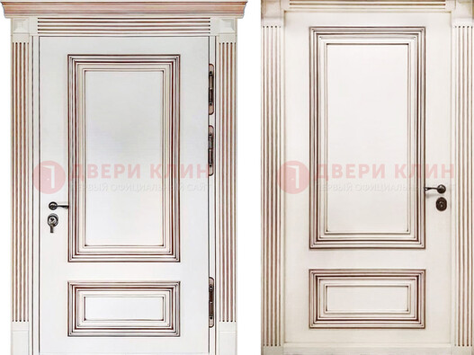 Белая металическая дверь с виноритом для дома ДВТ-239 в Дубне