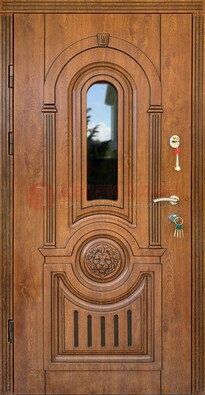 Классическая стальная дверь Винорит со стеклом и узором ДВТ-261 в Дубне
