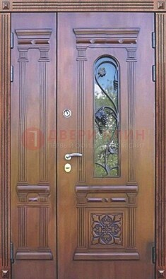 Железная коричневая филенчатая дверь с виноритом и МДФ ДВТ-85 в Дубне