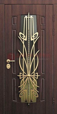 Железная темная дверь с виноритом и МДФ со стеклом ДВТ-86 в Дубне