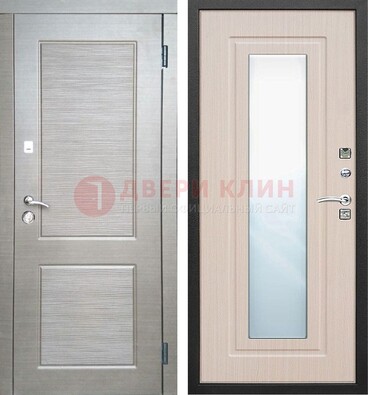 Светлая металлическая филенчатая дверь и МДФ Белый дуб с зеркалом ДЗ-104 в Дубне
