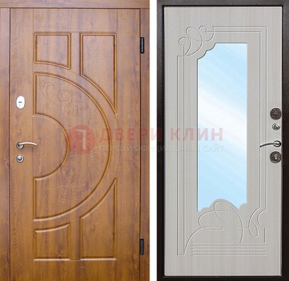 Коричневая металлическая дверь c МДФ с узором и зеркалом ДЗ-105 в Дубне