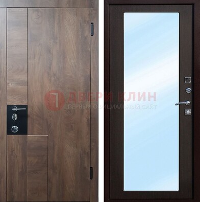 Коричневая металлическая дверь c МДФ с зеркалом ДЗ-106 в Дубне