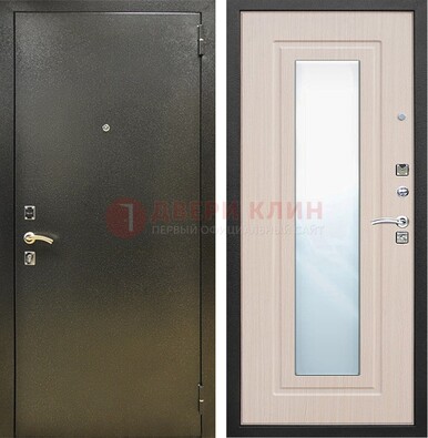 Входная темная дверь c порошковым покрытием и МДФ Белый дуб и зеркалом ДЗ-112 в Дубне