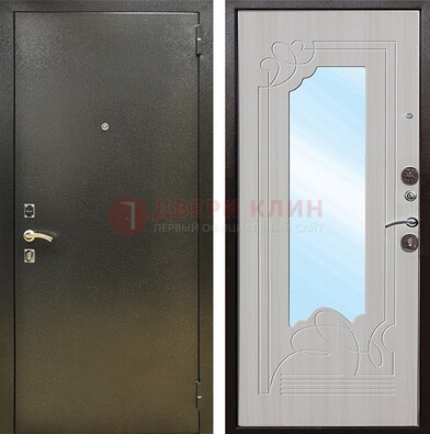 Входная темно-серая дверь c порошковым покрытием и МДФ с резьбой и зеркалом ДЗ-113 в Дубне