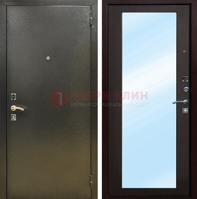 Входная темно-серая дверь c порошковым покрытием и МДФ с зеркалом ДЗ-114 в Дубне
