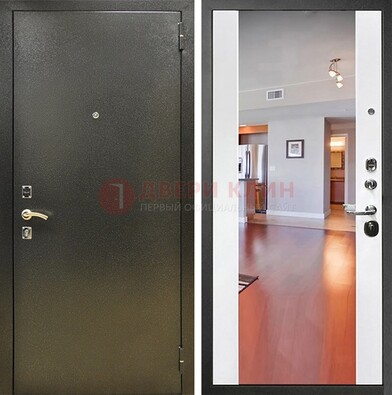 Входная темно-серая дверь c порошковым покрытием и Белой МДФ с зеркалом ДЗ-115 в Дубне