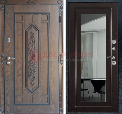 Уличная коричневая дверь c виноритом и МДФ Венге с зеркалом ДЗ-116 в Дубне