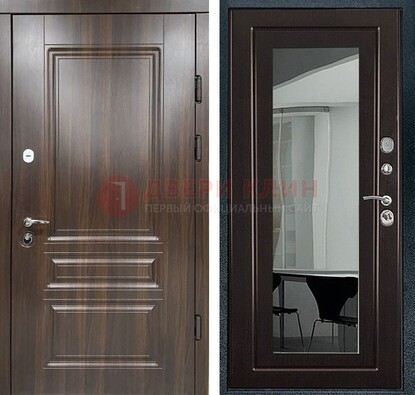 Железная коричневая дверь с МДФ Венге c зеркалом ДЗ-124 в Дубне