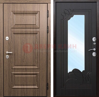Входная коричневая дверь с зеркалом МДФ Венге ДЗ-127 в Дубне