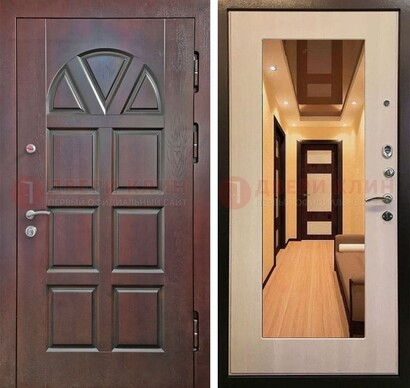 Темная железная дверь с МДФ и зеркалом в квартиру ДЗ-135 в Дубне