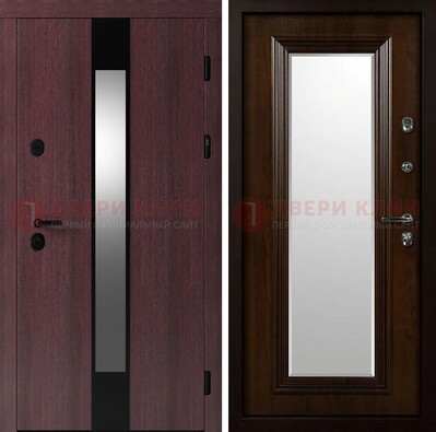 Темная стальная дверь МДФ с обеих сторон с зеркалом ДЗ-143 в Дубне